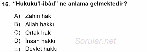 İslam Kurumları ve Medeniyeti 2017 - 2018 Dönem Sonu Sınavı 16.Soru