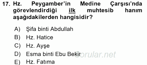 İslam Kurumları ve Medeniyeti 2017 - 2018 Dönem Sonu Sınavı 17.Soru