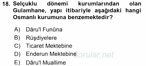 İslam Kurumları ve Medeniyeti 2017 - 2018 Dönem Sonu Sınavı 18.Soru