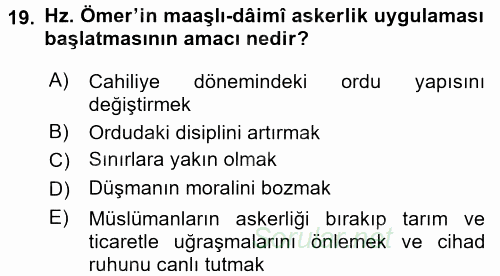 İslam Kurumları ve Medeniyeti 2017 - 2018 Dönem Sonu Sınavı 19.Soru