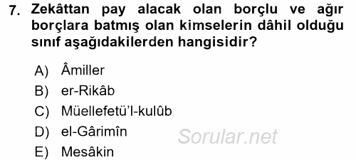 İslam Kurumları ve Medeniyeti 2017 - 2018 Dönem Sonu Sınavı 7.Soru