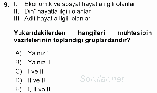 İslam Kurumları ve Medeniyeti 2017 - 2018 Dönem Sonu Sınavı 9.Soru