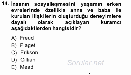 Anne Baba Eğitimi 2014 - 2015 Ara Sınavı 14.Soru