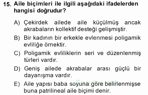 Anne Baba Eğitimi 2014 - 2015 Ara Sınavı 15.Soru