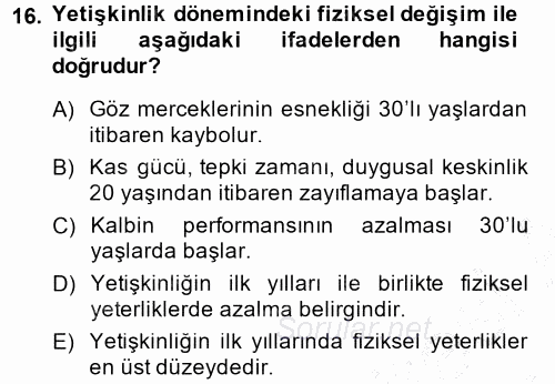 Anne Baba Eğitimi 2014 - 2015 Ara Sınavı 16.Soru