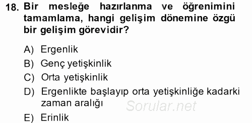 Anne Baba Eğitimi 2014 - 2015 Ara Sınavı 18.Soru