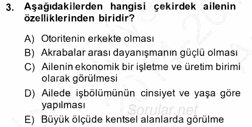 Anne Baba Eğitimi 2014 - 2015 Ara Sınavı 3.Soru