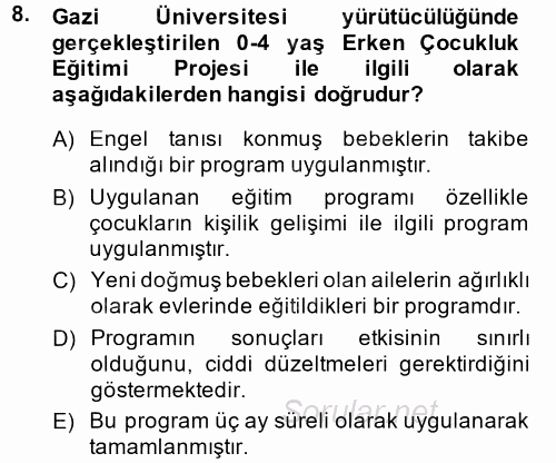 Anne Baba Eğitimi 2014 - 2015 Ara Sınavı 8.Soru