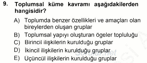 Anne Baba Eğitimi 2014 - 2015 Ara Sınavı 9.Soru