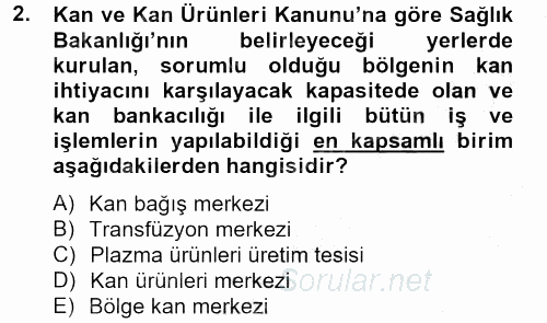 Sağlık Kurumları Mevzuatı 2012 - 2013 Dönem Sonu Sınavı 2.Soru