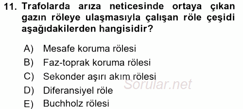 Elektrik Bakım, Arıza Bulma ve Güvenlik 2015 - 2016 Dönem Sonu Sınavı 11.Soru