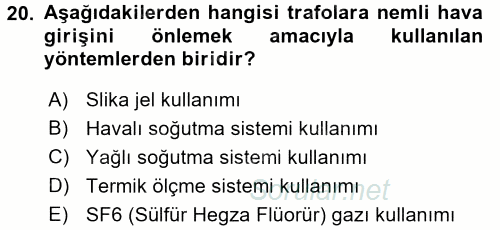 Elektrik Bakım, Arıza Bulma ve Güvenlik 2015 - 2016 Dönem Sonu Sınavı 20.Soru