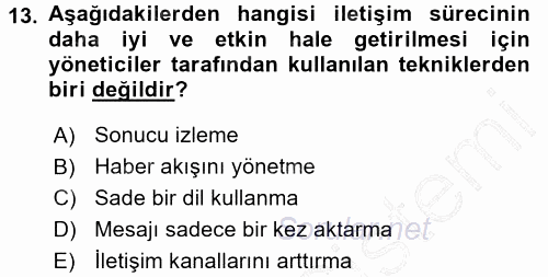 İşletme Yönetimi 2015 - 2016 Dönem Sonu Sınavı 13.Soru