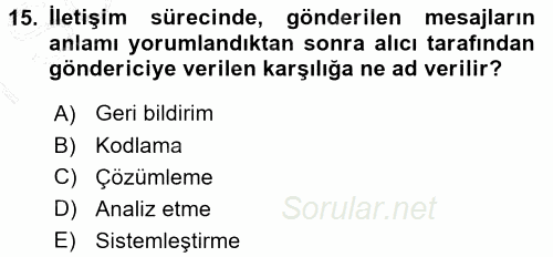 İşletme Yönetimi 2015 - 2016 Dönem Sonu Sınavı 15.Soru