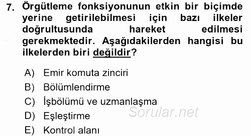 İşletme Yönetimi 2015 - 2016 Dönem Sonu Sınavı 7.Soru