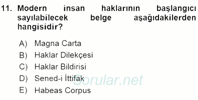 Temel İnsan Hakları Bilgisi 1 2015 - 2016 Ara Sınavı 11.Soru