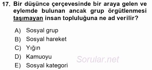 Din Sosyolojisi 2015 - 2016 Tek Ders Sınavı 17.Soru