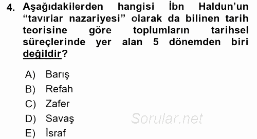 Din Sosyolojisi 2015 - 2016 Tek Ders Sınavı 4.Soru