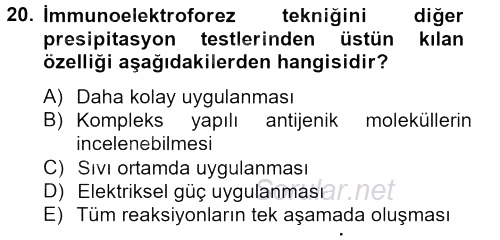 Temel Veteriner Mikrobiyoloji ve İmmünoloji 2013 - 2014 Tek Ders Sınavı 20.Soru