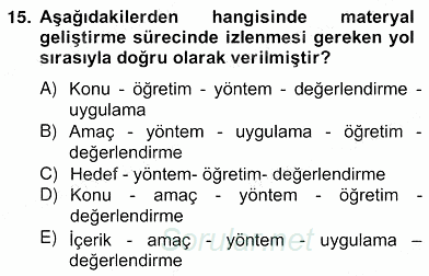 Okulöncesinde Materyal Geliştirme 2012 - 2013 Ara Sınavı 15.Soru