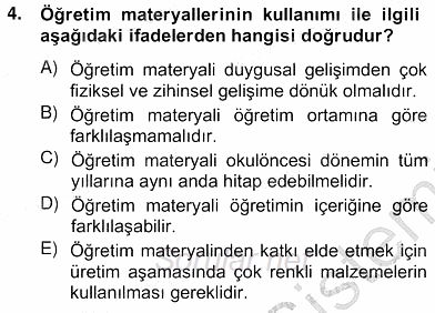 Okulöncesinde Materyal Geliştirme 2012 - 2013 Ara Sınavı 4.Soru
