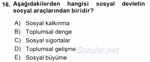 Sosyal Hizmet Mevzuatı 2017 - 2018 3 Ders Sınavı 16.Soru