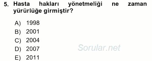 Sosyal Hizmet Mevzuatı 2017 - 2018 3 Ders Sınavı 5.Soru