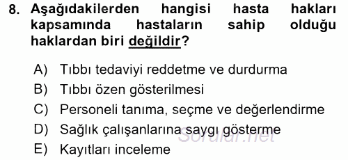 Sosyal Hizmet Mevzuatı 2017 - 2018 3 Ders Sınavı 8.Soru