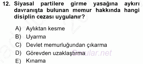 Kamu Personel Hukuku 2015 - 2016 Ara Sınavı 12.Soru