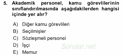 Kamu Personel Hukuku 2015 - 2016 Ara Sınavı 5.Soru