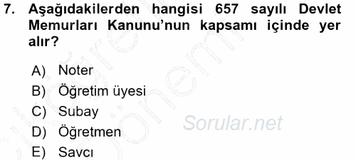 Kamu Personel Hukuku 2015 - 2016 Ara Sınavı 7.Soru