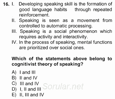 Konuşma Ve Yazma Öğretimi 2012 - 2013 Ara Sınavı 16.Soru