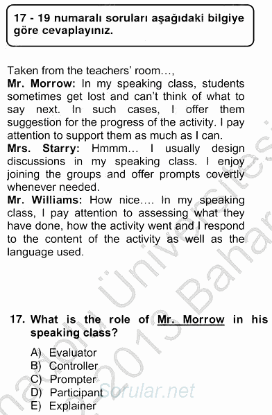 Konuşma Ve Yazma Öğretimi 2012 - 2013 Ara Sınavı 17.Soru