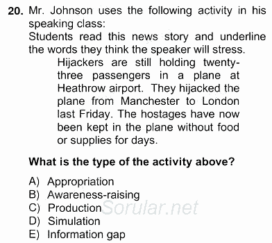 Konuşma Ve Yazma Öğretimi 2012 - 2013 Ara Sınavı 20.Soru