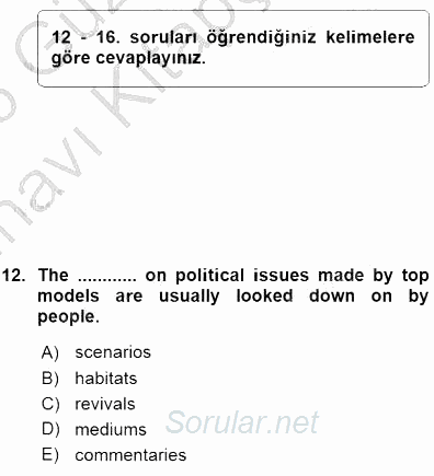 İleri Okuma Ve Yazma Becerileri 1 2015 - 2016 Ara Sınavı 12.Soru