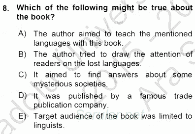 İleri Okuma Ve Yazma Becerileri 1 2015 - 2016 Ara Sınavı 8.Soru