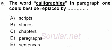 İleri Okuma Ve Yazma Becerileri 1 2015 - 2016 Ara Sınavı 9.Soru