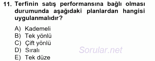 Satış Yönetimi ve Telefonda Satış 2012 - 2013 Dönem Sonu Sınavı 11.Soru