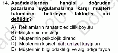 Satış Yönetimi ve Telefonda Satış 2012 - 2013 Dönem Sonu Sınavı 14.Soru