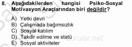 Satış Yönetimi ve Telefonda Satış 2012 - 2013 Dönem Sonu Sınavı 8.Soru