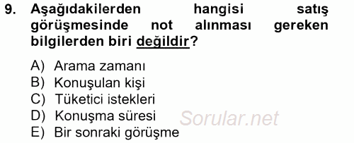 Satış Yönetimi ve Telefonda Satış 2012 - 2013 Dönem Sonu Sınavı 9.Soru