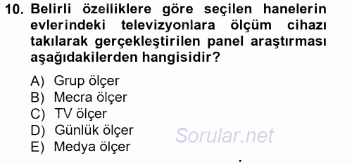 İletişim Araştırmaları 2014 - 2015 Tek Ders Sınavı 10.Soru