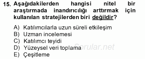 İletişim Araştırmaları 2014 - 2015 Tek Ders Sınavı 15.Soru