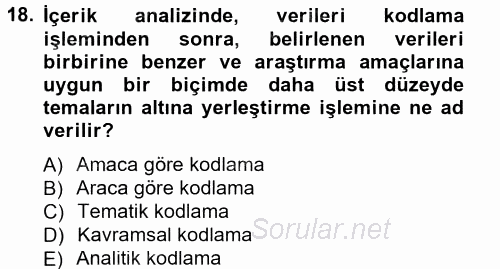 İletişim Araştırmaları 2014 - 2015 Tek Ders Sınavı 18.Soru