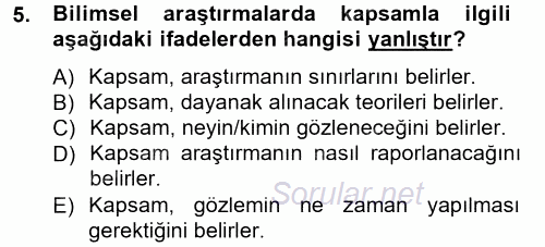 İletişim Araştırmaları 2014 - 2015 Tek Ders Sınavı 5.Soru