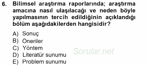 İletişim Araştırmaları 2014 - 2015 Tek Ders Sınavı 6.Soru