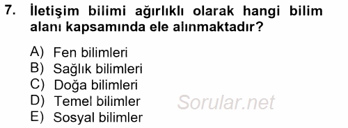 İletişim Araştırmaları 2014 - 2015 Tek Ders Sınavı 7.Soru