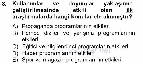 İletişim Araştırmaları 2014 - 2015 Tek Ders Sınavı 8.Soru