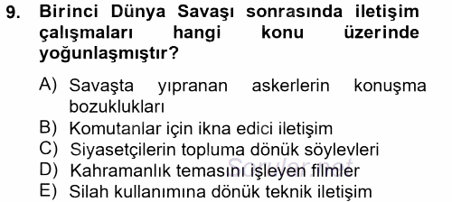 İletişim Araştırmaları 2014 - 2015 Tek Ders Sınavı 9.Soru