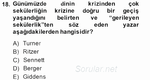 Sosyal Bilimlerde Temel Kavramlar 2013 - 2014 Ara Sınavı 18.Soru